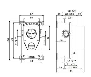 Универсальная внутренняя часть для механического смесителя на два потока для душа Kerama Marazzi 10843KM.00.000